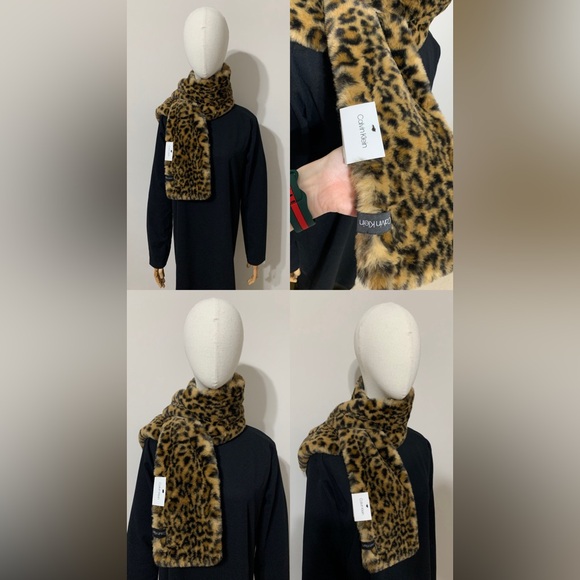 Calvin Klein Leopard Print Faux Fur Scarf - Picture 12 of 16